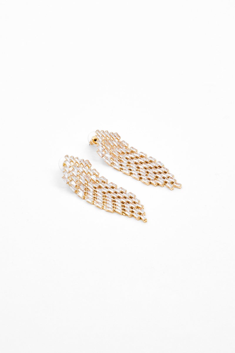 Badgley Mischka Women 1 Pair Rhinestone Chain Finger Post Earrings, Gold - Image 2